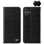 For iPhone 16 Fierre Shann Crocodile Texture Magnetic Genuine Leather Phone Case(Black)