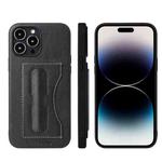 For iPhone 15 Pro Max Fierre Shann Holder Back Cover PU Phone Case(Black)