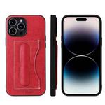For iPhone 15 Pro Fierre Shann Holder Back Cover PU Phone Case(Red)