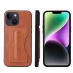 For iPhone 15 Fierre Shann Holder Back Cover PU Phone Case(Brown)