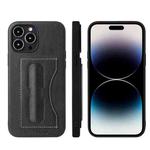 For iPhone 14 Pro Max Fierre Shann Holder Back Cover PU Phone Case(Black)