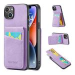 For iPhone 15 Fierre Shann Crazy Horse Card Holder Back Cover PU Phone Case(Purple)