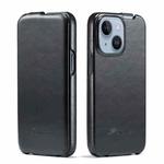 For iPhone 15 Plus Fierre Shann Oil Wax Texture Vertical Flip PU Phone Case(Black)