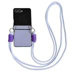 For Samsung Galaxy Z Flip7 5G Morandi Leather Texture Phone Case With Lanyard(Blue)