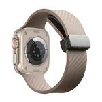 For Apple Watch 8 45mm Carbon Fiber Pattern Magnetic Buckle Silicone Watch Band(Apricot Color)