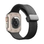 For Apple Watch 8 45mm Carbon Fiber Pattern Magnetic Buckle Silicone Watch Band(Black)