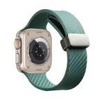 For Apple Watch 8 45mm Carbon Fiber Pattern Magnetic Buckle Silicone Watch Band(Dark Green)