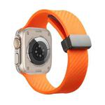 For Apple Watch 7 45mm Carbon Fiber Pattern Magnetic Buckle Silicone Watch Band(Orange)