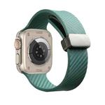For Apple Watch 7 45mm Carbon Fiber Pattern Magnetic Buckle Silicone Watch Band(Dark Green)