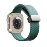 For Apple Watch 3 42mm Carbon Fiber Pattern Magnetic Buckle Silicone Watch Band(Dark Green)