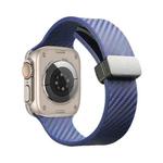 For Apple Watch SE 2023 44mm Carbon Fiber Pattern Magnetic Buckle Silicone Watch Band(Royal Blue)