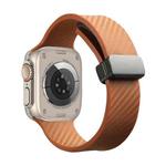 For Apple Watch Ultra 2 49mm Carbon Fiber Pattern Magnetic Buckle Silicone Watch Band(Brown)