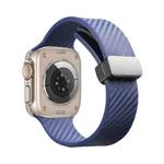 For Apple Watch 9 41mm Carbon Fiber Pattern Magnetic Buckle Silicone Watch Band(Royal Blue)