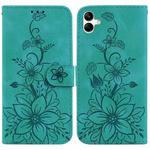 For Samsung Galaxy A04e / F04 / M04 Lily Embossed Leather Phone Case(Green)