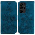 For Samsung Galaxy S23 Ultra 5G Lily Embossed Leather Phone Case(Dark Blue)