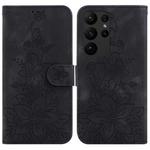 For Samsung Galaxy S23 Ultra 5G Lily Embossed Leather Phone Case(Black)