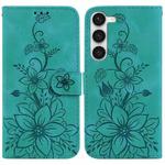 For Samsung Galaxy S23+ 5G Lily Embossed Leather Phone Case(Green)