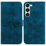 For Samsung Galaxy S23+ 5G Lily Embossed Leather Phone Case(Dark Blue)