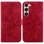 For Samsung Galaxy S23+ 5G Lily Embossed Leather Phone Case(Red)