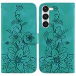 For Samsung Galaxy S23 5G Lily Embossed Leather Phone Case(Green)