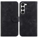 For Samsung Galaxy S23 5G Lily Embossed Leather Phone Case(Black)