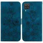 For Samsung Galaxy A12 5G Lily Embossed Leather Phone Case(Dark Blue)
