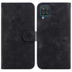 For Samsung Galaxy A12 5G Lily Embossed Leather Phone Case(Black)