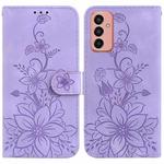 For Samsung Galaxy M13 4G Lily Embossed Leather Phone Case(Purple)