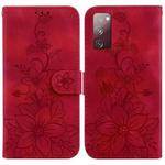 For Samsung Galaxy S20 FE 4G / 5G Lily Embossed Leather Phone Case(Red)
