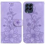 For Samsung Galaxy M33 5G Lily Embossed Leather Phone Case(Purple)