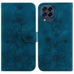 For Samsung Galaxy M33 5G Lily Embossed Leather Phone Case(Dark Blue)