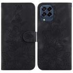 For Samsung Galaxy M33 5G Lily Embossed Leather Phone Case(Black)
