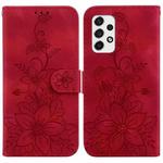 For Samsung Galaxy A53 5G Lily Embossed Leather Phone Case(Red)