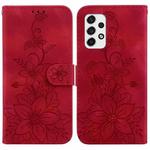 For Samsung Galaxy A33 5G Lily Embossed Leather Phone Case(Red)