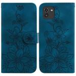 For Samsung Galaxy A03 166mm Lily Embossed Leather Phone Case(Dark Blue)