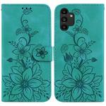 For Samsung Galaxy A13 4G Lily Embossed Leather Phone Case(Green)