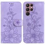 For Samsung Galaxy S22 Ultra 5G Lily Embossed Leather Phone Case(Purple)