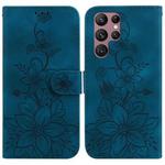 For Samsung Galaxy S22 Ultra 5G Lily Embossed Leather Phone Case(Dark Blue)