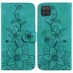 For Samsung Galaxy F22 4G Lily Embossed Leather Phone Case(Green)