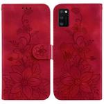 For Samsung Galaxy A41 Lily Embossed Leather Phone Case(Red)