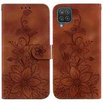 For Samsung Galaxy A22 4G Lily Embossed Leather Phone Case(Brown)
