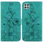 For Samsung Galaxy A22 5G Lily Embossed Leather Phone Case(Green)
