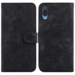 For Samsung Galaxy A02 / M02 4G Indian Lily Embossed Leather Phone Case(Black)