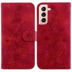 For Samsung Galaxy S21+ 5G Lily Embossed Leather Phone Case(Red)