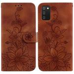 For Samsung Galaxy A02s US 164.2mm Lily Embossed Leather Phone Case(Brown)
