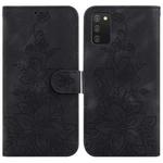 For Samsung Galaxy A02s EU 166.5mm Lily Embossed Leather Phone Case(Black)