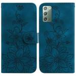 For Samsung Galaxy Note20 Lily Embossed Leather Phone Case(Dark Blue)