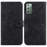 For Samsung Galaxy Note20 Lily Embossed Leather Phone Case(Black)