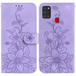 For Samsung Galaxy A21s Lily Embossed Leather Phone Case(Purple)
