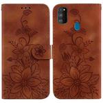 For Samsung Galaxy M30s / M21 Lily Embossed Leather Phone Case(Brown)